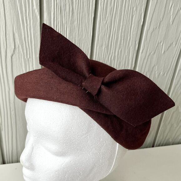 VTG 1950s Brown Wool Felt Cocktail Hat w/ Bow – Union Made USA Mid-Century - Picture 9 of 12